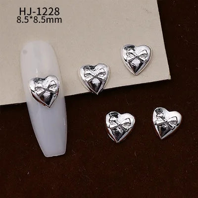 20PCS 3D Glossy Gold Silver Metallic Love Heart Various Crook Frame Solid Alloy Nail Art Rhinestones Decorations Manicure Charms HJ-1228