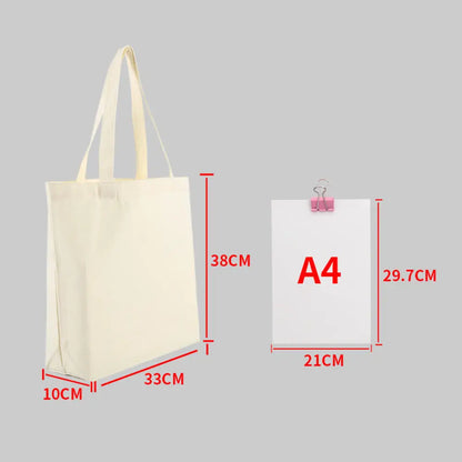ISKYBOB Large Capacity Canvas Shoulder Bag Handbag Folding Eco Cotton Tote Bags Reusable DIY Painted Shopping Bag Grocery Bag A-Beige-33x38x10cm