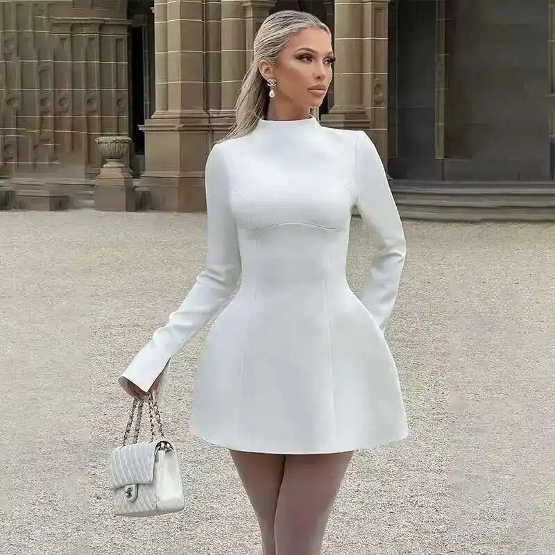 Townlike Lace Patchwork Waist Wrap A-line Dress Women Mini 2024 Autumn Winter Dress Backless Nightclub Sexy Party Dresses 80600white