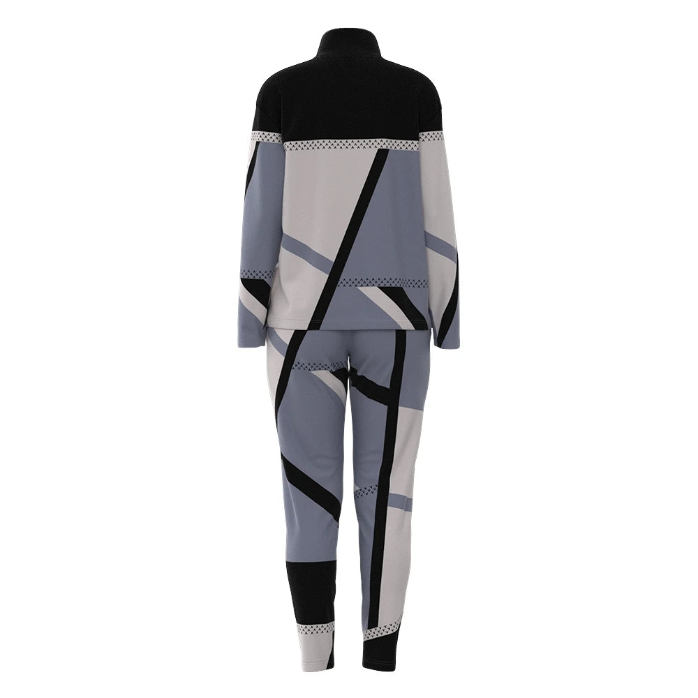 Women Casual Two Piece Sets Fashion Geometric Print O-Neck Long Sleeve Tops and Drawstring Pencil Pants Sets Office Lady Outfits Badiee Stylez