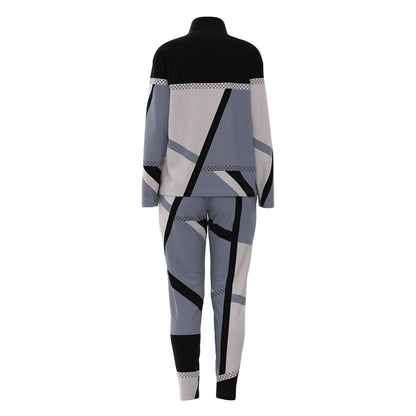 Women Casual Two Piece Sets Fashion Geometric Print O-Neck Long Sleeve Tops and Drawstring Pencil Pants Sets Office Lady Outfits Badiee Stylez