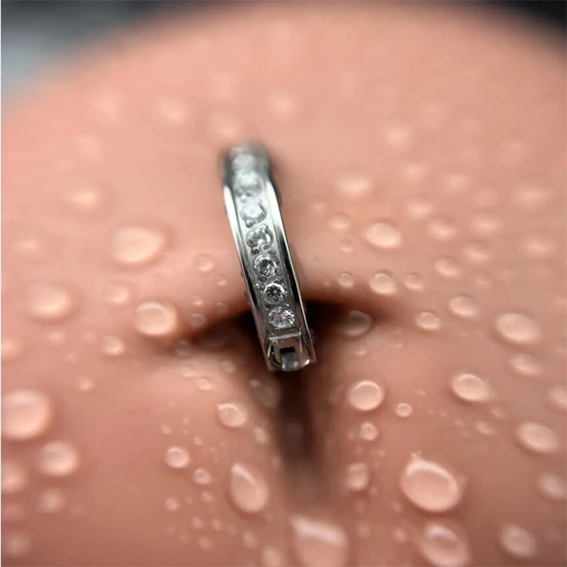 G23 Titanium Piercing 14G Belly CZ Button Ring Reverse Curved Navel Ring Women Bar Length Barbell Piercing Body Jewelry Earrings