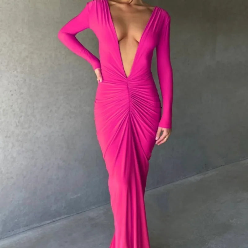 Women Sexy Elegant Long Dress Long Sleeve Backless Bodycon Slit Dress Autumn Evening Party Dresses Female Badiee Stylez