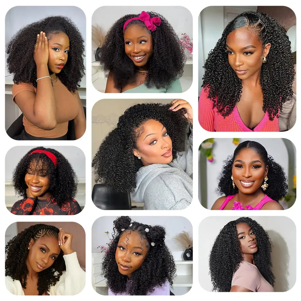 Half Wigs Human Hair Kinky Curly 3 In 1 Human Hair Wig Seamless Flip Over Half Wig Beginner Friendly Curly Wigs for Women Badiee Stylez