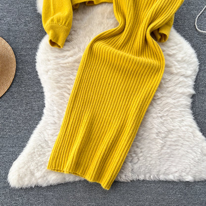 SINGREINY Beading Casual Two Piece Set Women Long Sleeve O Neck Pullover Midi Dress Fashion 2023 Winter Sweater Suit Dresses Badiee Stylez