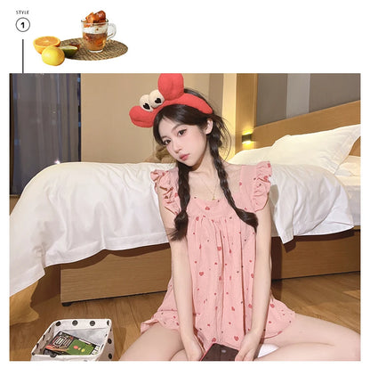 Summer Spwear Women's 2025 New Japanese Sle Fre Vest orts Woven Cotton Thin Home Clothes Set Sweet Print ort Pants