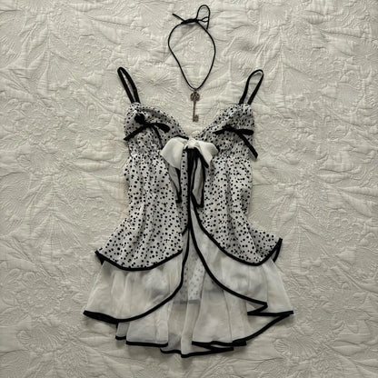 Aesthetic Slim Dress Harajuku Y2K Women Polka dot skirt Chic Maiden Frock Hot Girl Classic Fashion Classic Korean emo Sundress White