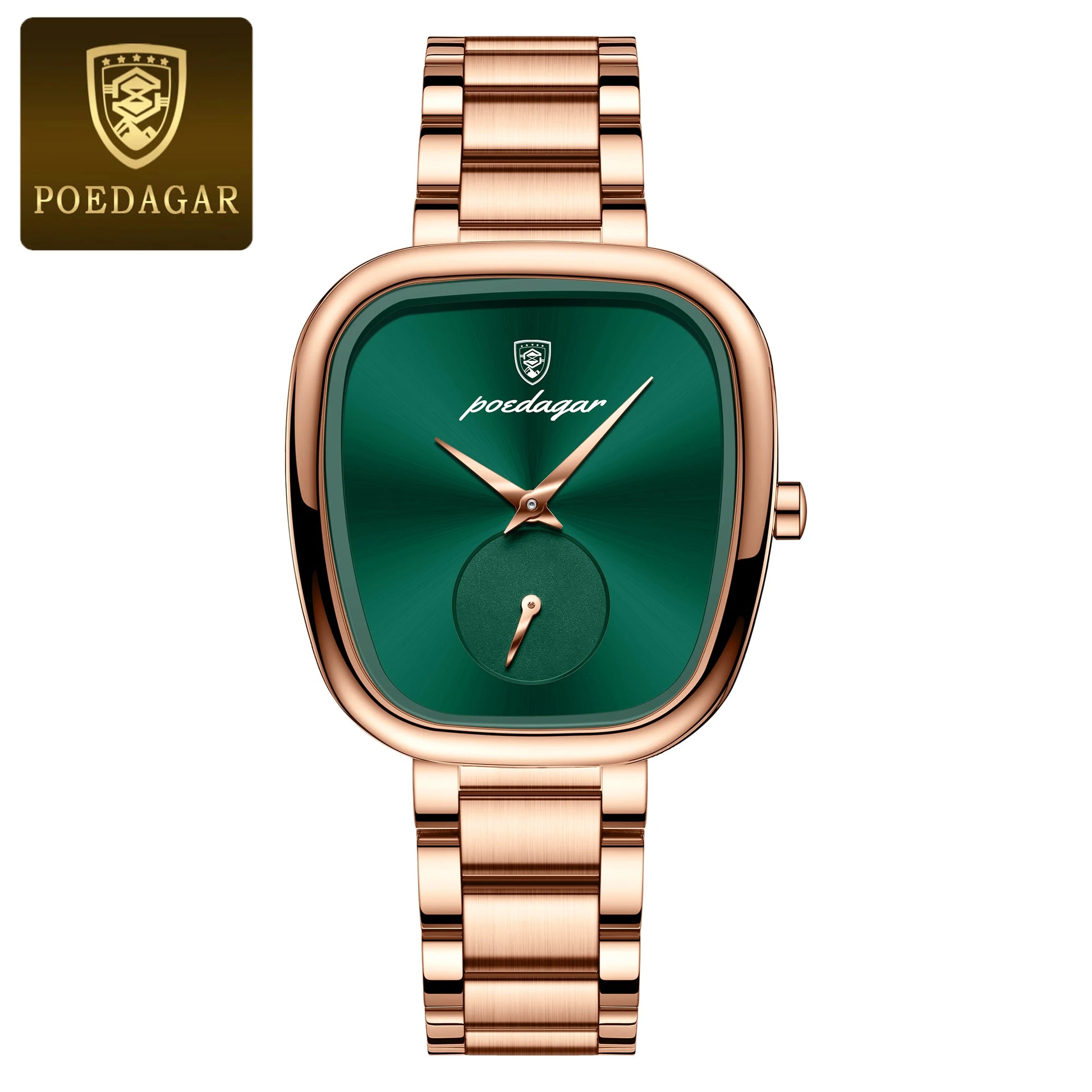 POEDAGAR Luxury Watch for Woman Waterproof Stainless Steel Quartz Ladies Watch High Quality Women's Watches Elegant Female Clock 783 Rose Gold Green