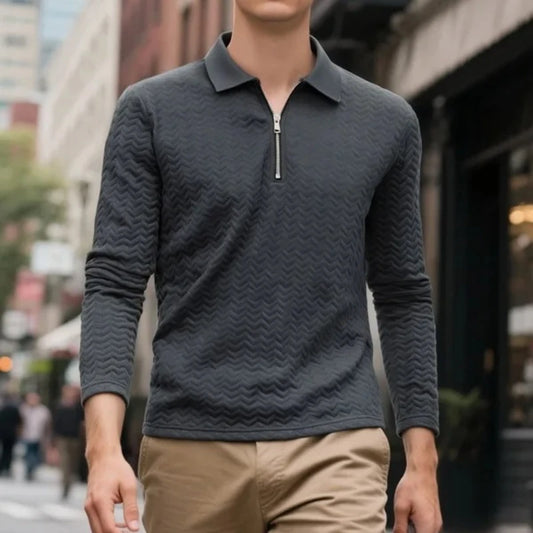 Zipper Polo Collar T Shirt Men Autumn Casual Sports Retro Light Luxury Pullover Fashion Men's Outdoor Long Sleeve Polo Shirts