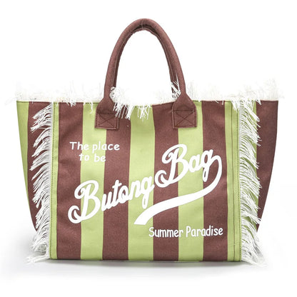 European and American Letters Tassel Canvas Bag Arge Capacity Handbags Travel Women Beach Tote Bag Fashion Casual Shopping Bags C 52x32x16cm