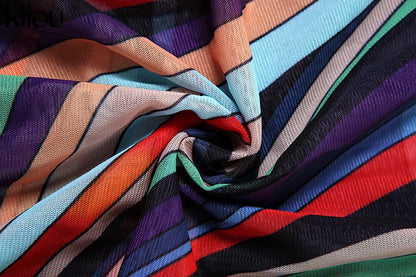 kliou Mesh Colorful Plaid Women Jumpsuits Fashion Panelled Full Sleeve Stand Collar Slim Overalls Female Stunnig Club One Piece