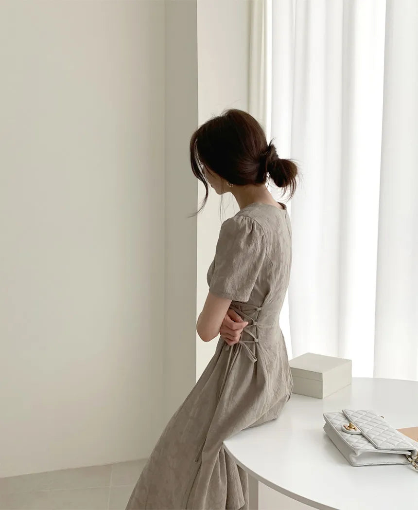 Cotton Linen Dress Long New Hot Sales Woman Short Sleeve Solid Retro Vintage Long Dresses