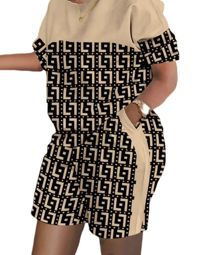 Women Casual Short Sleeve Outfit 2024 Summer Fashion Letter Printed O Neck Pocket Suit Female T Shirt Top Shorts Two Pieces Set 4