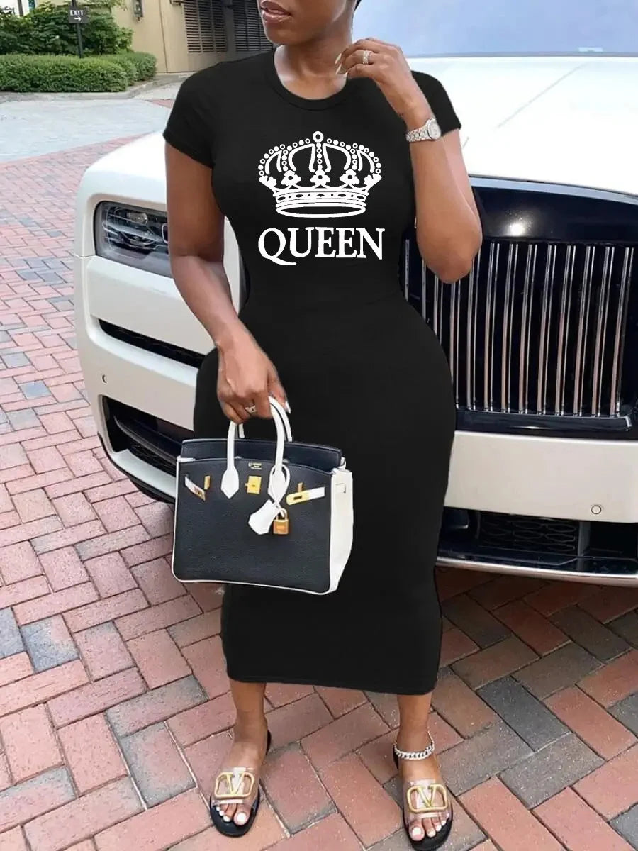 Summer black sexy dress women's MANANA letter printed casual slim fit short sleeved round neck T-shirt and nude long skirt