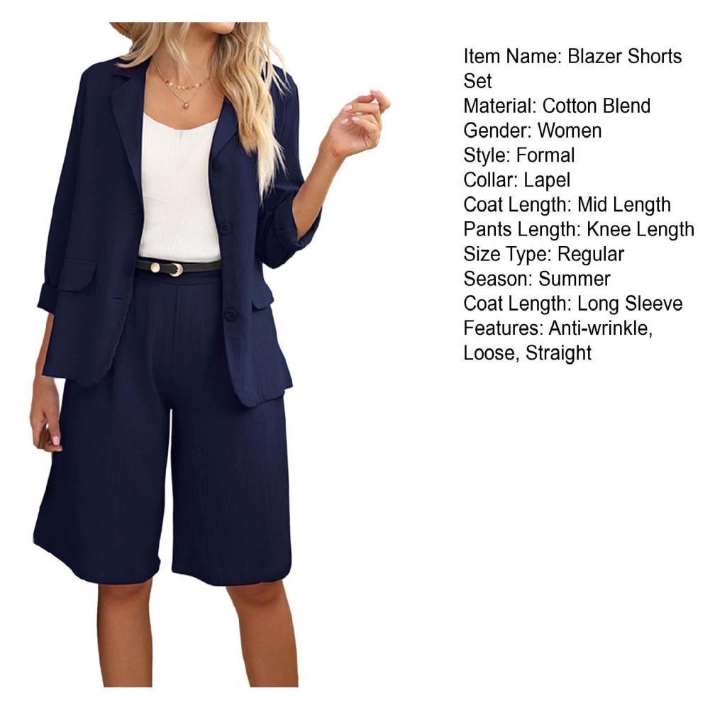 Formal Shorts Suit Knee Length Pants Lady Business Outfit Cardigan Plus Size Lady Coat Shorts Set Daily Wear