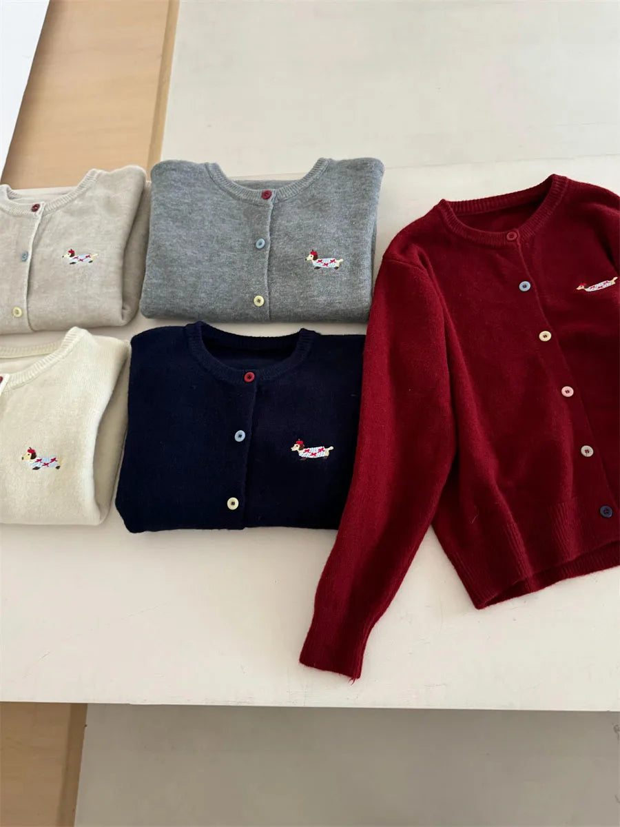 Women Knitwear Chic Embroidery Loose Casual Cardigan Autumn Winter Soft Elegant O-neck Sweaters Commute Basic Knitted Tops