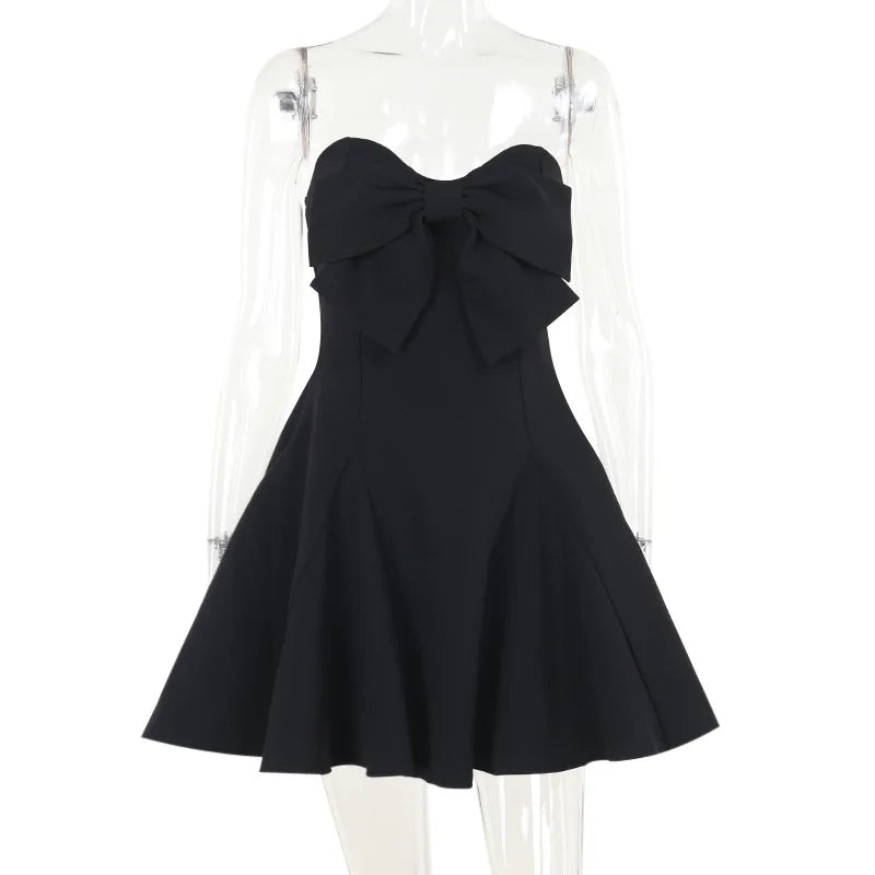 Sexy Strapless Bow Short White Dress Womens Off Shoulder A-line Luxury Black Mini Dresses Elegant Backless Gowns Birthday 2025