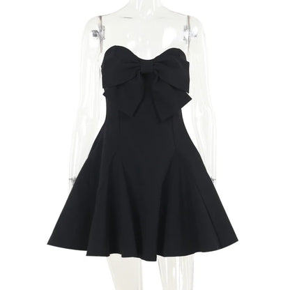Sexy Strapless Bow Short White Dress Womens Off Shoulder A-line Luxury Black Mini Dresses Elegant Backless Gowns Birthday 2025