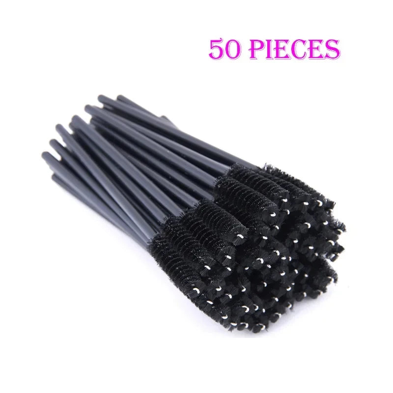50pcs Grafted eyelashes Single color disposable eyelash brush Spiral eye Makeup Eyelash curler makeup brush cosmetic tools C510-black 50pcs