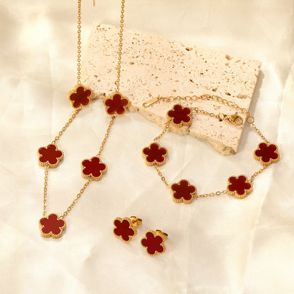 LUXUSTEEL Pendant Earnail Chain Bracelet Set Flower Shaped Stainless Steel Pendants Necklace Earring Sets Necklace Jewelry Gift Badiee Stylez