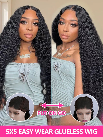 40 42 Inch Natural Color Deep Wave 13x4 13x6 HD Transparent Full Frontal Lace Curly Brazilian Human Hair Water Wigs 200 Density