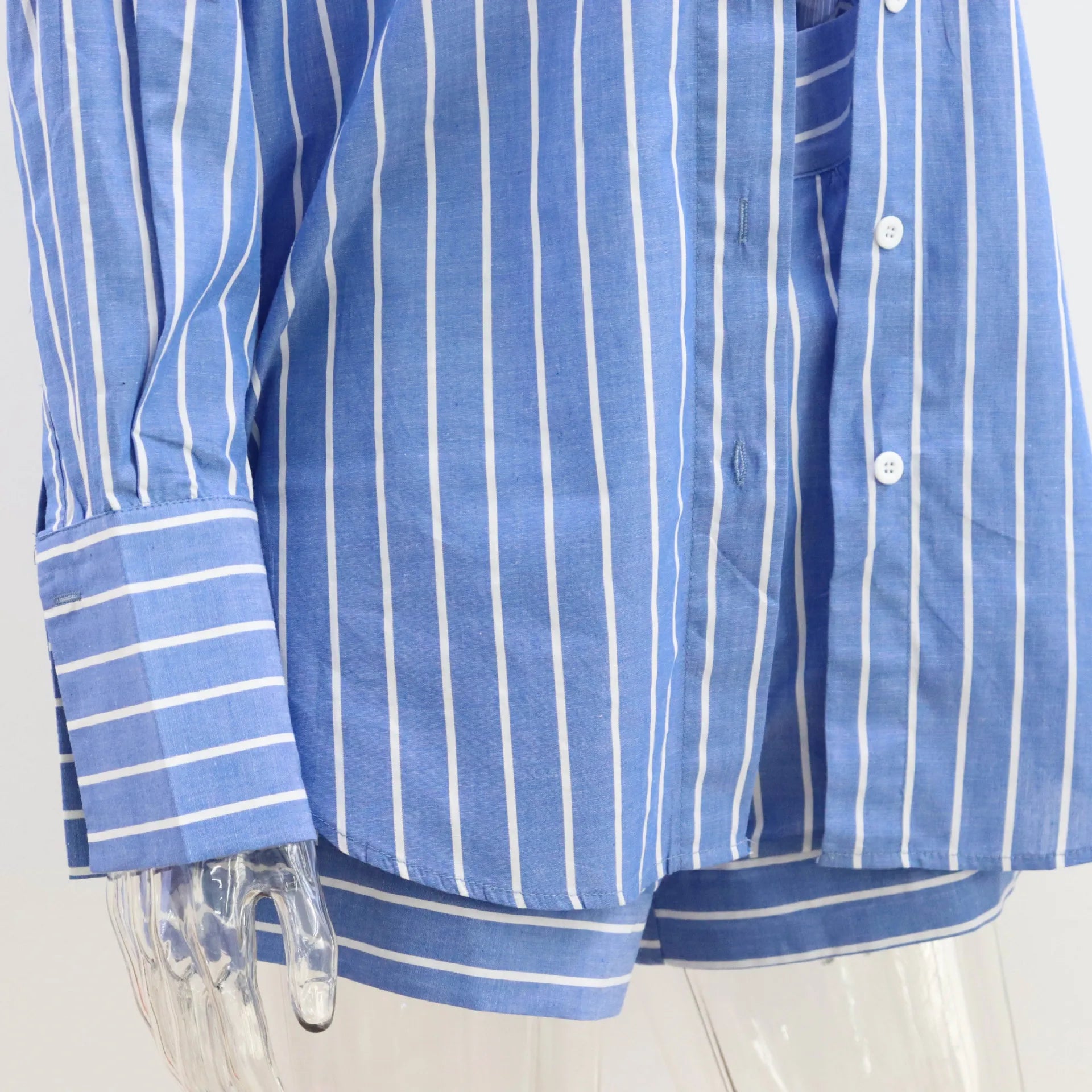 Striped Two Pieces Shorts Set Summer Long Sleeve Turn Down Collar Button Cotton Long Shirts Tops Women Clothing Casual Outfits