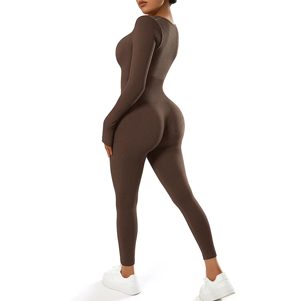 Long Sleeve Jumpsuit Women Bodycon One-piece Outfit Jumpsuit Square Neck Casual Streetwear Rompers Overalls playsuits Bodysuit Badiee Stylez