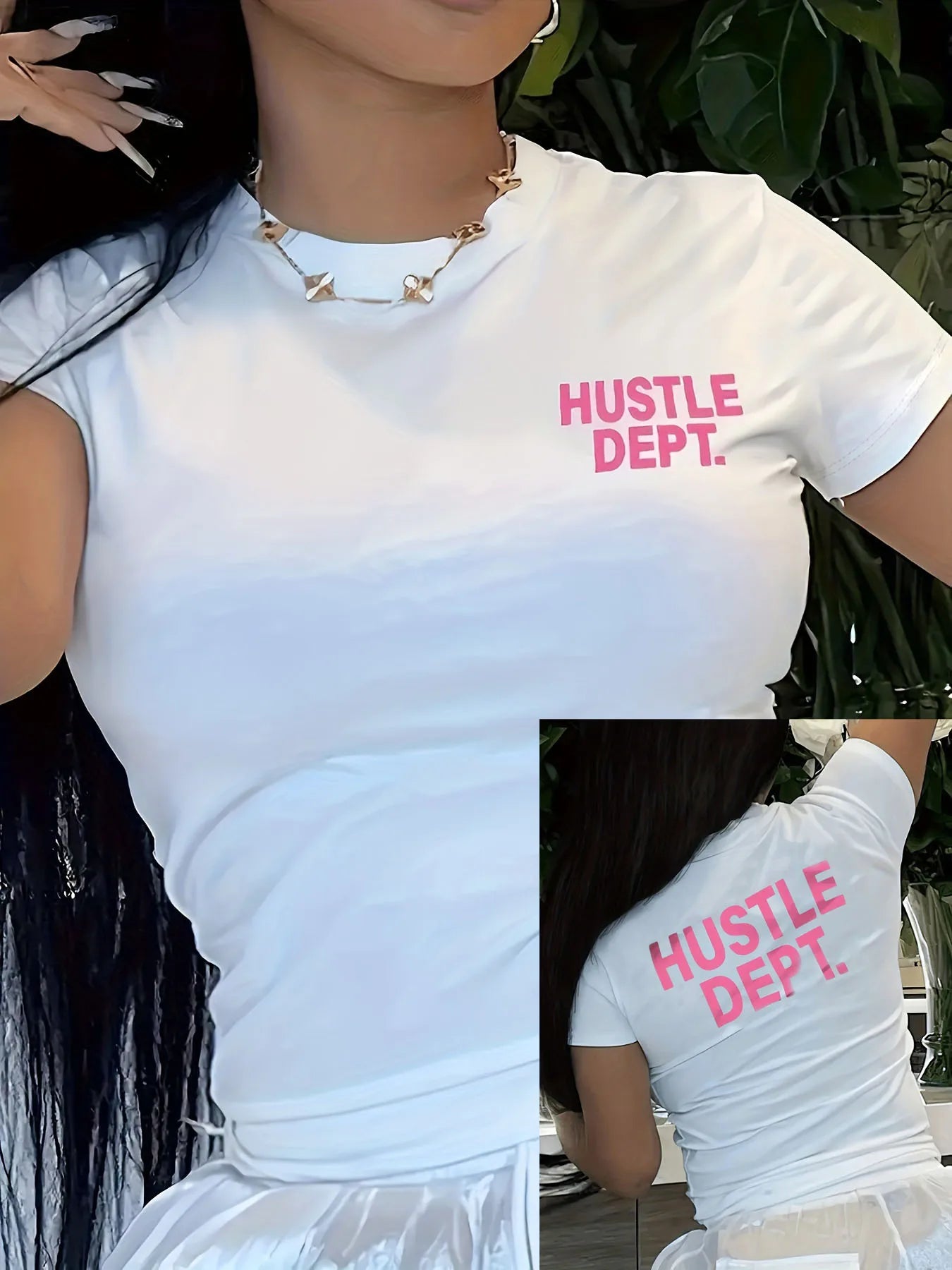 Hustle Dept Print T-Shirts Summer Women's Shirt Short Sleeve Neck Fashion Casual Sport Clothes Basic Tee Harajuku Style BJ2580-YSM-WHITE