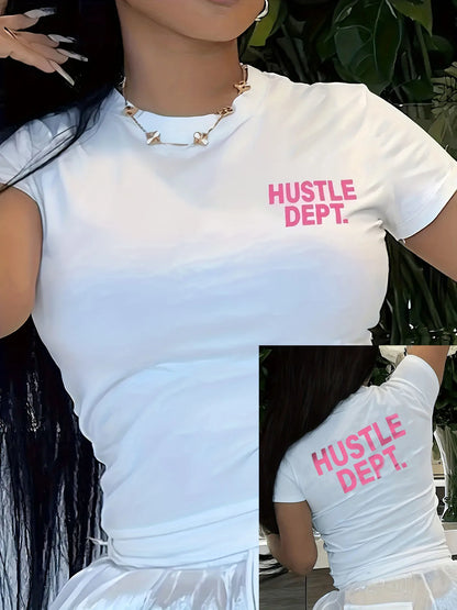 Hustle Dept Print T-Shirts Summer Women's Shirt Short Sleeve Neck Fashion Casual Sport Clothes Basic Tee Harajuku Style BJ2580-YSM-WHITE
