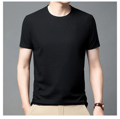 New Summer Waffle Round Neck Short Sleeved T-shirt for Men's Short Sleeved Top Badiee Stylez
