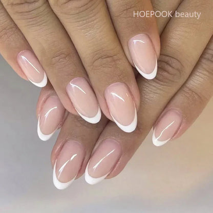 24pcs Nude French Fake Nails White Edge Almond False Nails Art Full Coverage Removable Waterproof Artificial Press on Nail HOT-JP2420