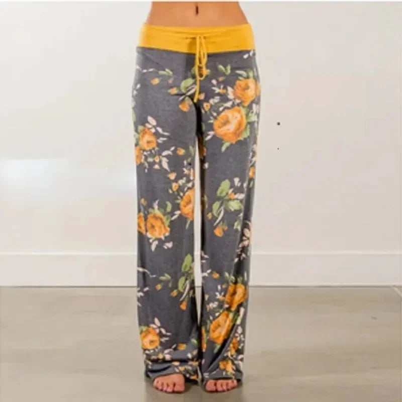 S-8XL Fashion Women Casual Loose Stretch Printing Long Wide Leg Yoga Pants Drawstring Lounge Pants Pajama Pants