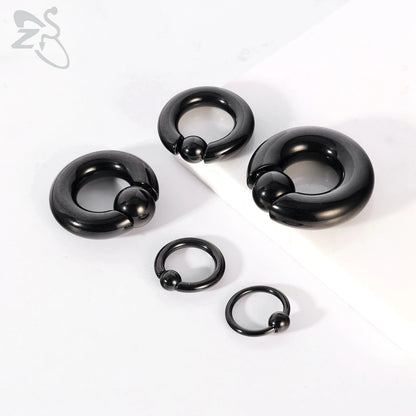 ZS 1 Piece 2/4/6/8G Black Color Stainelss Steel Horseshoe Nose Ring Men Punk Large Gauge Piercings Ear Expander Septum Piercing