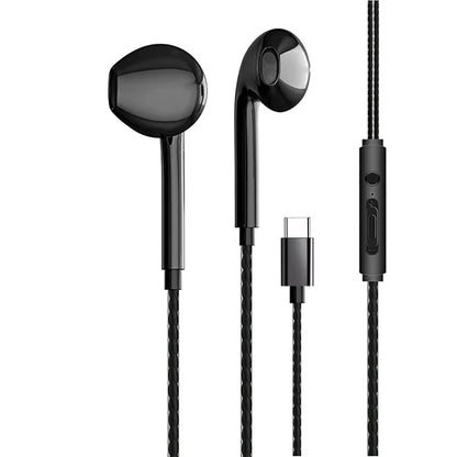 Type C Wired Earphones In Ear Headset Game 3.5mm Wired Headphones with Microphone Bass Stereo Earbuds In-line Control For Phones Type C Black