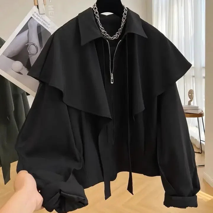 Korean Fashion Cloak Casual Capes Jacket Women's 2024 Autumn Winter Jacket Top Fall Outfits Y2k Streetwear New in Outerwear Goth