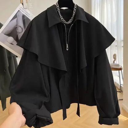 Korean Fashion Cloak Casual Capes Jacket Women's 2024 Autumn Winter Jacket Top Fall Outfits Y2k Streetwear New in Outerwear Goth
