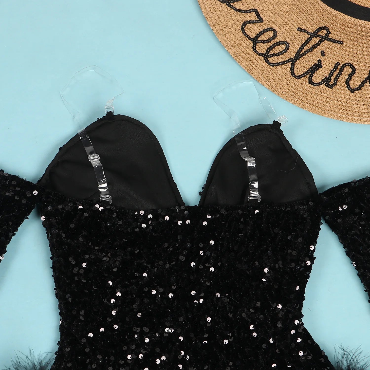 Women's Elegant Sequined Feather Slim Patchwork Bodysuits Spring Summer New Sexy Bodysuits Women Long Sleeve Backless Bodysuits