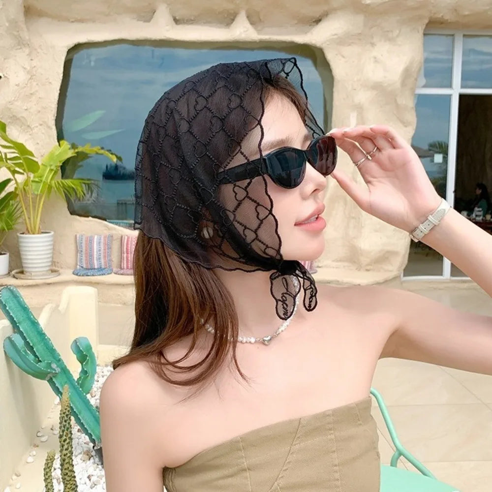 Sweet Love Heart Lace Scarves Korean Style Neck Wrap Bandanas Shawl Headscarf Headband Triangle Hijab Scarf Gift