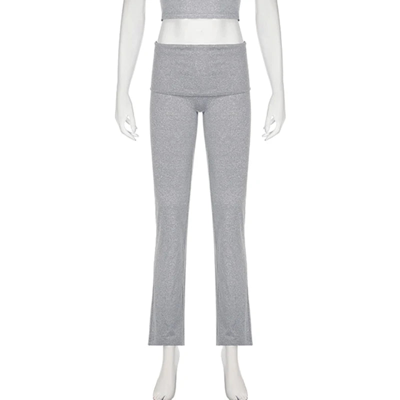 Cuteandpsycho Solid Chic Casual Straight Pants Basic Streetwear 2000s Y2K Trousers for Women Fashion Korean Harajuku Bottoms