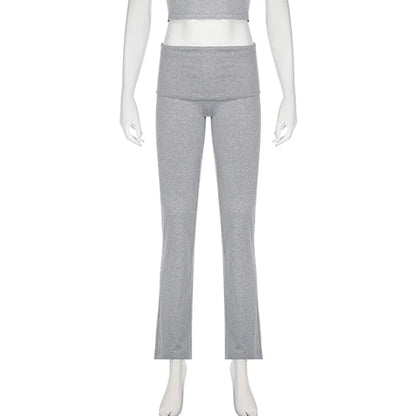 Cuteandpsycho Solid Chic Casual Straight Pants Basic Streetwear 2000s Y2K Trousers for Women Fashion Korean Harajuku Bottoms