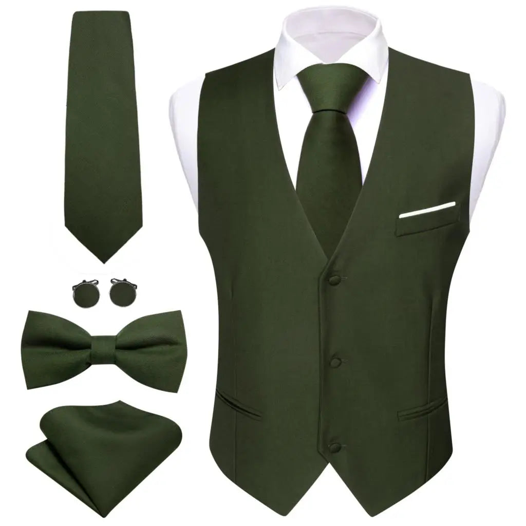 Luxury Vest for Men Gold Solid Silk Satin Waistcoat Bowtie Tie Set Sleeveless Jacket Wedding Formal Male Gilet Suit Barry Wang 2436