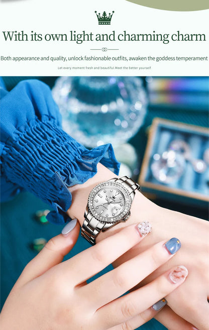 OLEVS Original Diamond Dial Quartz Watch for Women Fashion Elegant Ladies Watches Stainless Steel Waterproof Women's Wristwatch