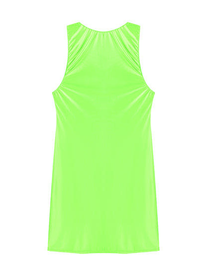 Women's Oil Glossy Stretch Tank Mini Dress Solid Color Sleeveless Tights Bodycon Short Dress Stretch U Neck Party Sundress