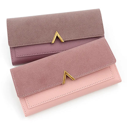 New Korean version women's wallet long V-shaped buckle three fold wallet for women, hand-held bag, change card bag