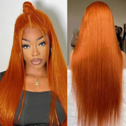 38 Inch Ginger Orange Lace Front Wigs Human Hair 13X6 180% Density Brazilian HD Transparent straight Lace Frontal Wig Human Hair Badiee Stylez