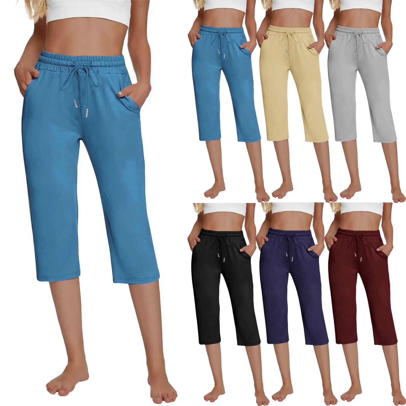 Solid Color Simple Classic Cropped Capris Pants For Women Summer Fashion Slimming Daily Versatile Sports Elastic Short Pants