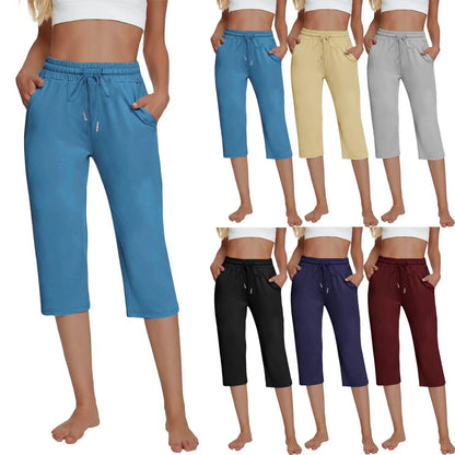 Solid Color Simple Classic Cropped Capris Pants For Women Summer Fashion Slimming Daily Versatile Sports Elastic Short Pants