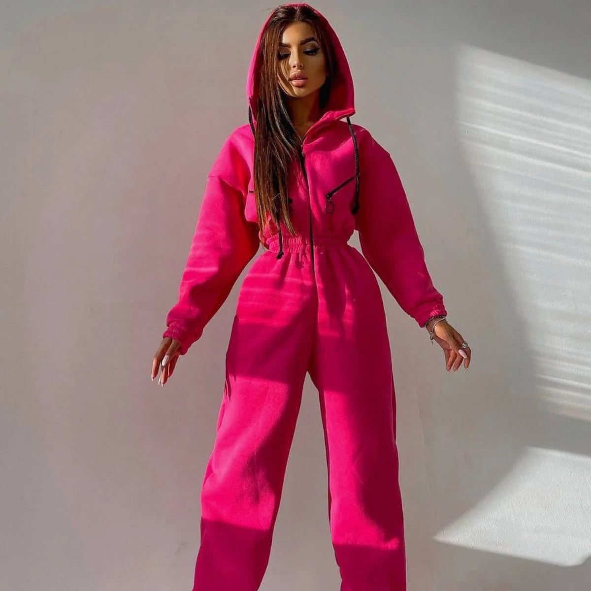 Autumn Women's Monochrome Long-Sleeved Jumpsuit Solid Color Zip-up Sportswear Female Winter Casual Tracksuit Fashionable Hoodies Badiee Stylez
