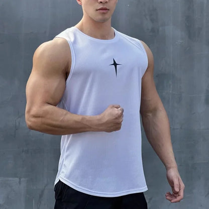 summer Sleeveless vest outdoor sport tank top running fitness undershirt quick drying round neck gym T-shirt men Breathable tops White