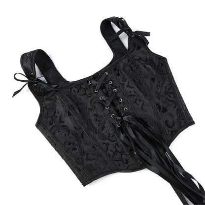 Blue Jacquard Corset Sexy Shoulder Straps Overbust Bustiers Crop Top Lace Up Brocade Vest Lingerie Gothic For Women Outfit